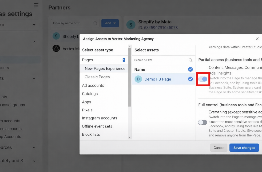Select Assets and Permissions